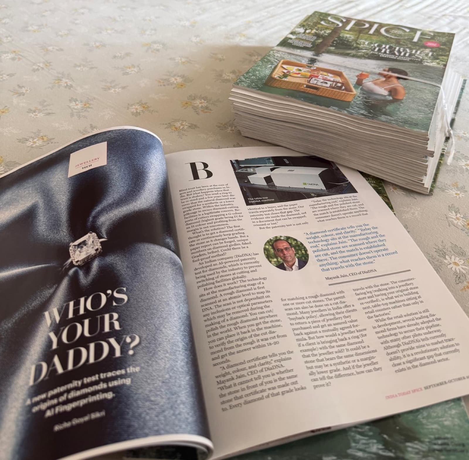 The India Today Spice spread “Who's your daddy?” open beside a stack of the Sep–Oct 2026 issue